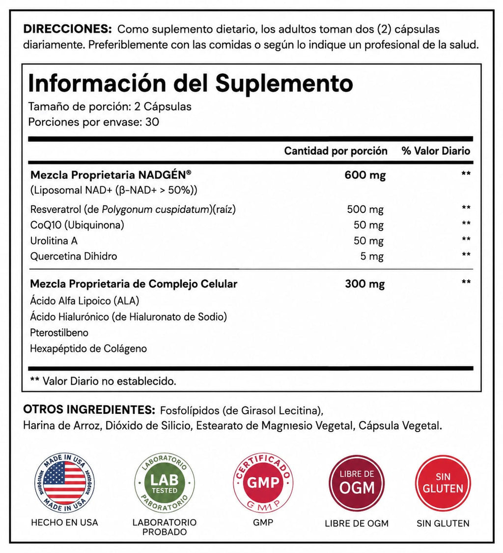 Selerb NAD+ for Woman tabla nutricional