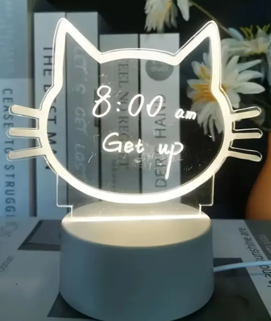 Lámpara LED acrílica de gato con tablero de mensajes – vista alternativa
