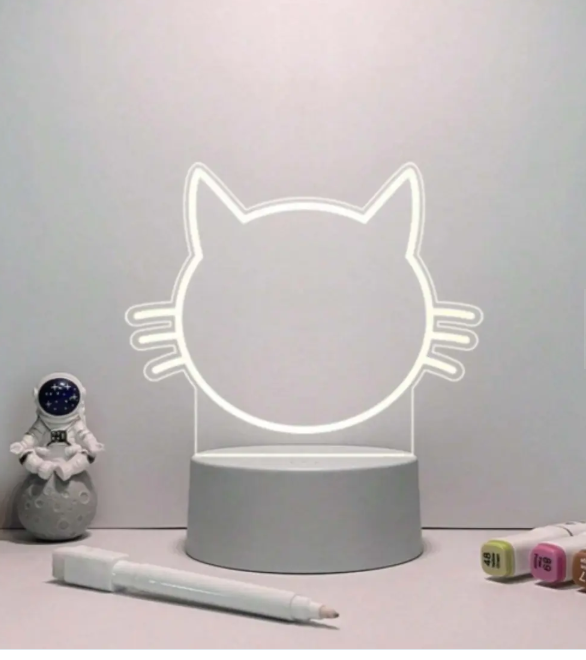 Lámpara LED acrílica de gato con tablero de mensajes reutilizable